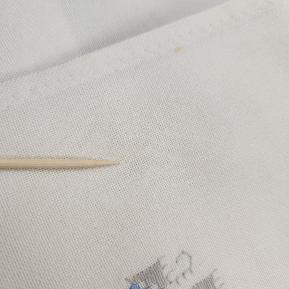 Vintage Embroidered Linen Tablecloth – 40"x40" Floral Blue Gray Stitching - Picture 11 of 13